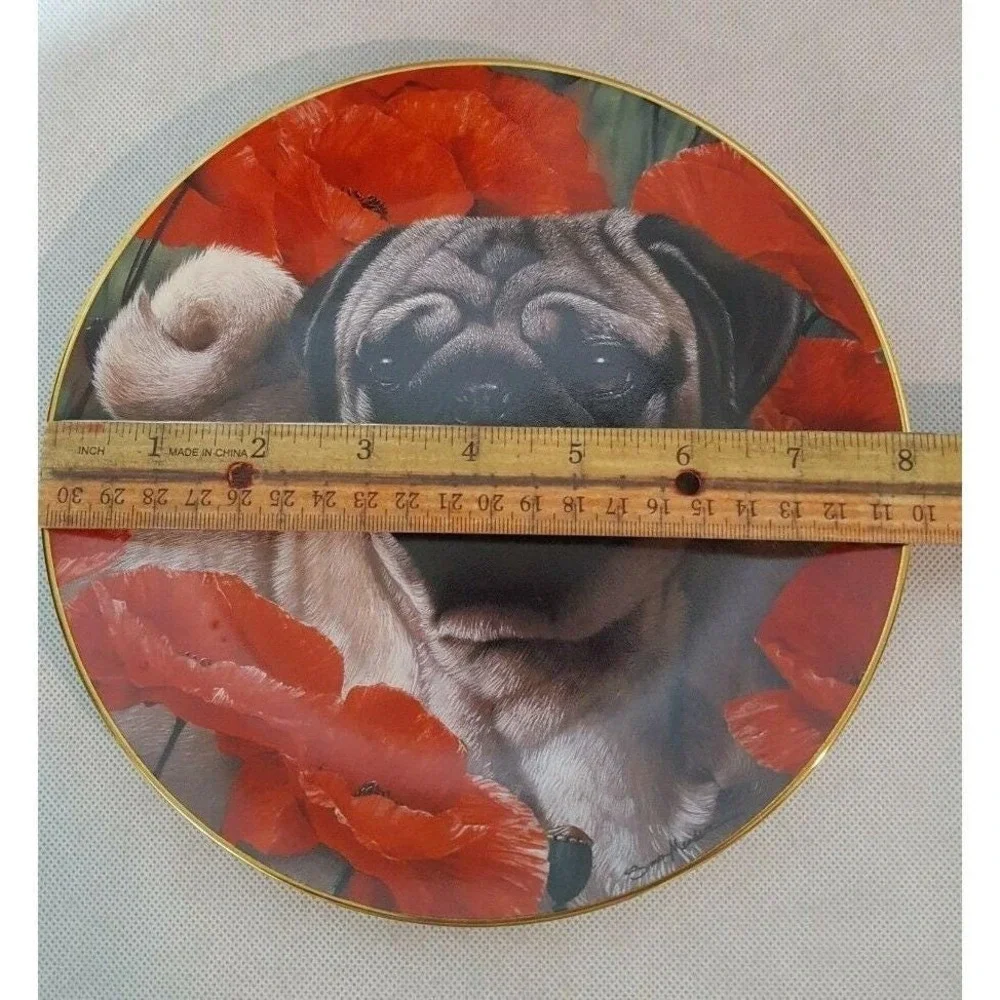 Danbury Mint  Pug Limit Edition Plate POPPY LOVE  by Simon Mendez Retired